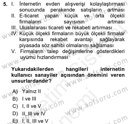 Hizmetler Ekonomisi Dersi 2017 - 2018 Yılı (Final) Dönem Sonu Sınav Soruları 5. Soru