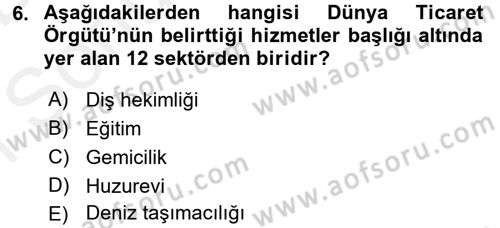 Hizmetler Ekonomisi Dersi 2017 - 2018 Yılı (Final) Dönem Sonu Sınav Soruları 6. Soru