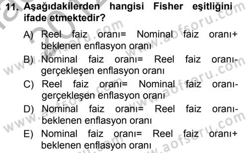 Para Teorisi Dersi Ara Sınavı Deneme Sınav Soruları 11. Soru