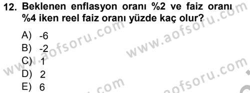 Para Teorisi Dersi Ara Sınavı Deneme Sınav Soruları 12. Soru