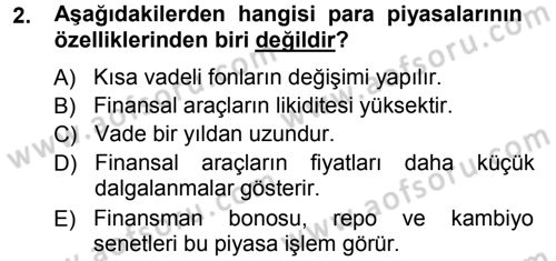 Para Teorisi Dersi Ara Sınavı Deneme Sınav Soruları 2. Soru