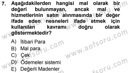 Para Teorisi Dersi Ara Sınavı Deneme Sınav Soruları 7. Soru
