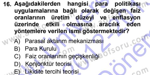 Para Teorisi Dersi 2012 - 2013 Yılı (Final) Dönem Sonu Sınav Soruları 16. Soru