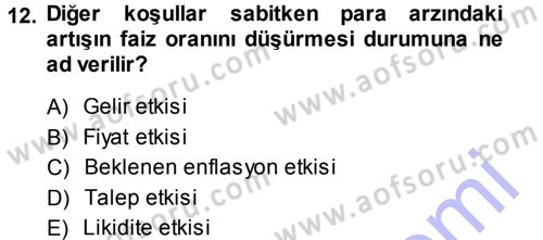 Para Teorisi Dersi Ara Sınavı Deneme Sınav Soruları 12. Soru
