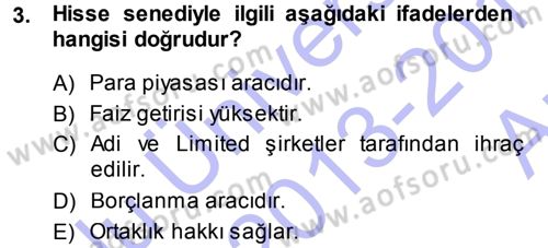 Para Teorisi Dersi Ara Sınavı Deneme Sınav Soruları 3. Soru