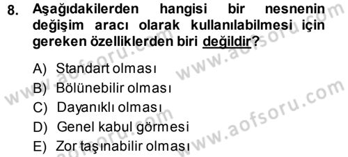 Para Teorisi Dersi Ara Sınavı Deneme Sınav Soruları 8. Soru