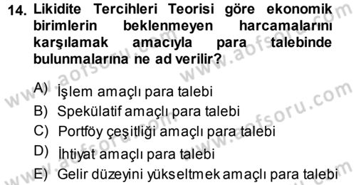 Para Teorisi Dersi 2013 - 2014 Yılı Tek Ders Sınav Soruları 14. Soru