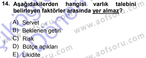 Para Teorisi Dersi Ara Sınavı Deneme Sınav Soruları 14. Soru