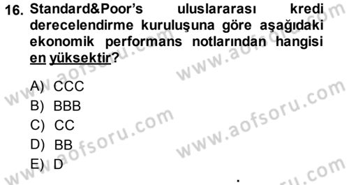 Para Teorisi Dersi Ara Sınavı Deneme Sınav Soruları 16. Soru