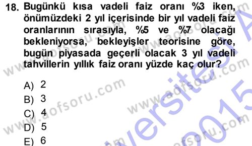 Para Teorisi Dersi Ara Sınavı Deneme Sınav Soruları 18. Soru