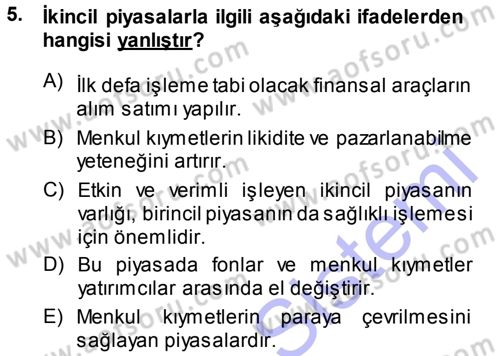 Para Teorisi Dersi Ara Sınavı Deneme Sınav Soruları 5. Soru