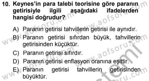 Para Teorisi Dersi 2014 - 2015 Yılı (Final) Dönem Sonu Sınav Soruları 10. Soru