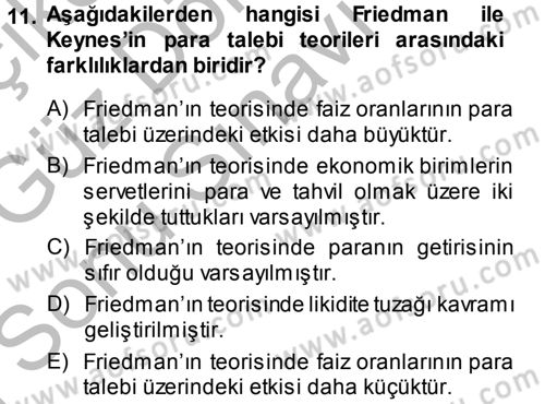 Para Teorisi Dersi 2014 - 2015 Yılı (Final) Dönem Sonu Sınav Soruları 11. Soru