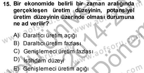Para Teorisi Dersi 2014 - 2015 Yılı (Final) Dönem Sonu Sınav Soruları 15. Soru