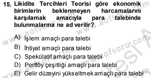Para Teorisi Dersi 2014 - 2015 Yılı Tek Ders Sınav Soruları 15. Soru