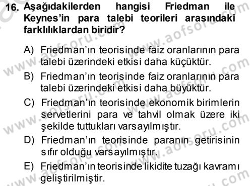 Para Teorisi Dersi 2014 - 2015 Yılı Tek Ders Sınav Soruları 16. Soru