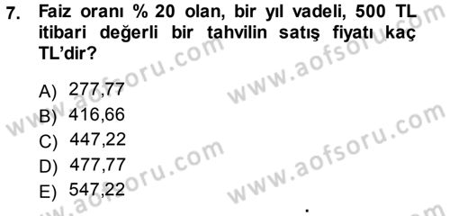Para Teorisi Dersi 2014 - 2015 Yılı Tek Ders Sınav Soruları 7. Soru