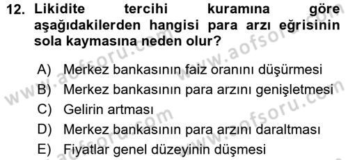 Para Teorisi Dersi 2015 - 2016 Yılı (Vize) Ara Sınav Soruları 12. Soru