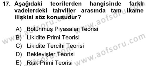 Para Teorisi Dersi Ara Sınavı Deneme Sınav Soruları 17. Soru