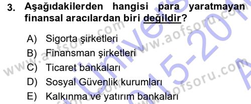 Para Teorisi Dersi Ara Sınavı Deneme Sınav Soruları 3. Soru