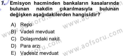 Para Teorisi Dersi Ara Sınavı Deneme Sınav Soruları 7. Soru