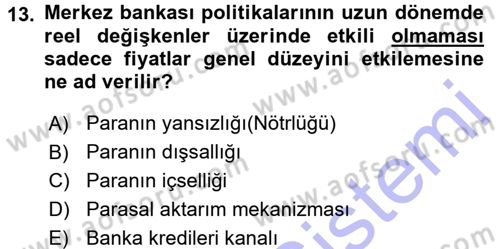 Para Teorisi Dersi 2015 - 2016 Yılı (Final) Dönem Sonu Sınav Soruları 13. Soru