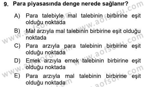 Para Teorisi Dersi 2015 - 2016 Yılı (Final) Dönem Sonu Sınav Soruları 9. Soru