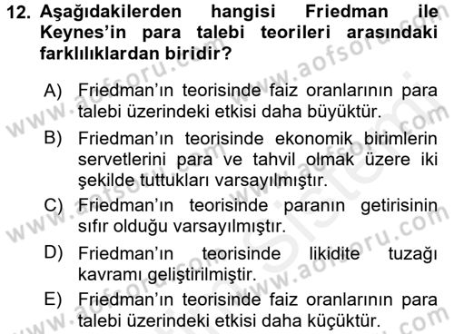 Para Teorisi Dersi 2015 - 2016 Yılı Tek Ders Sınav Soruları 12. Soru