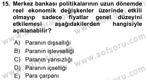 Para Teorisi Dersi 2015 - 2016 Yılı Tek Ders Sınav Soruları 15. Soru