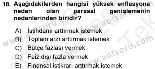 Para Teorisi Dersi 2015 - 2016 Yılı Tek Ders Sınav Soruları 18. Soru