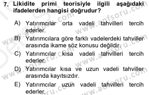 Para Teorisi Dersi 2015 - 2016 Yılı Tek Ders Sınav Soruları 7. Soru