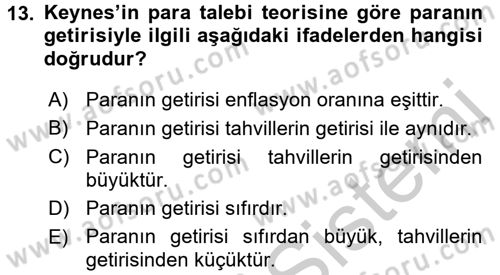 Para Teorisi Dersi 2016 - 2017 Yılı 3 Ders Sınav Soruları 13. Soru