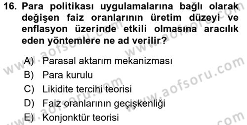 Para Teorisi Dersi 2016 - 2017 Yılı 3 Ders Sınav Soruları 16. Soru