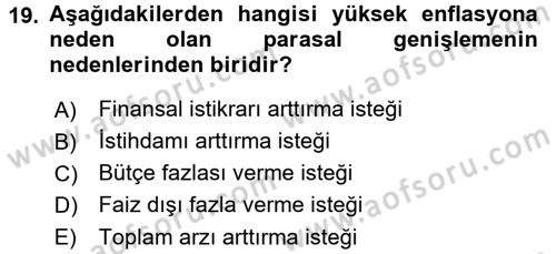 Para Teorisi Dersi 2016 - 2017 Yılı 3 Ders Sınav Soruları 19. Soru