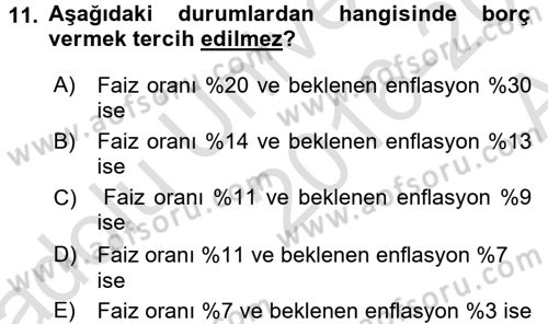 Para Teorisi Dersi Ara Sınavı Deneme Sınav Soruları 11. Soru