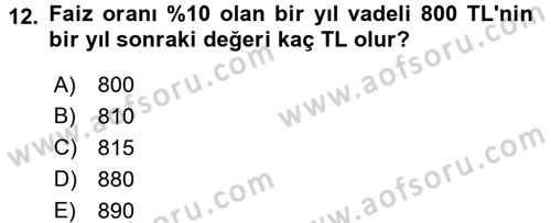 Para Teorisi Dersi Ara Sınavı Deneme Sınav Soruları 12. Soru