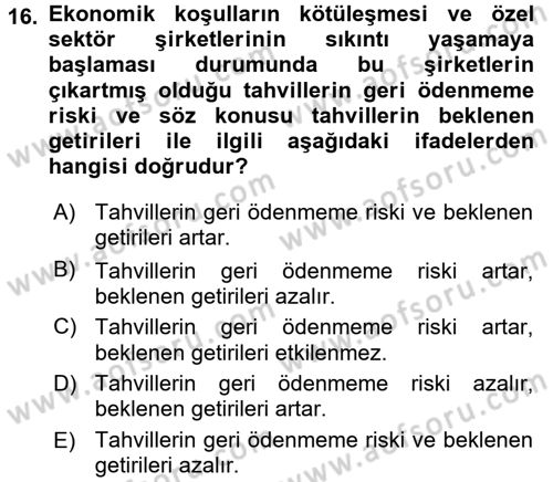 Para Teorisi Dersi Ara Sınavı Deneme Sınav Soruları 16. Soru