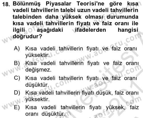 Para Teorisi Dersi 2016 - 2017 Yılı (Vize) Ara Sınavı 18. Soru