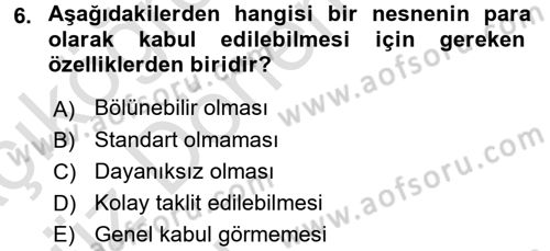 Para Teorisi Dersi Ara Sınavı Deneme Sınav Soruları 6. Soru