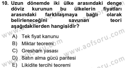 Para Teorisi Dersi 2017 - 2018 Yılı 3 Ders Sınav Soruları 10. Soru
