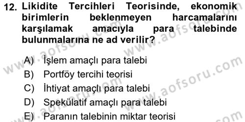 Para Teorisi Dersi 2017 - 2018 Yılı 3 Ders Sınav Soruları 12. Soru