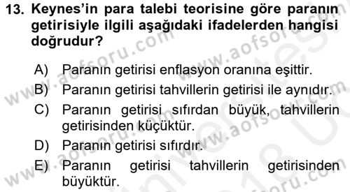 Para Teorisi Dersi 2017 - 2018 Yılı 3 Ders Sınav Soruları 13. Soru