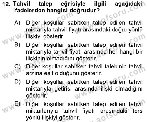 Para Teorisi Dersi Ara Sınavı Deneme Sınav Soruları 12. Soru