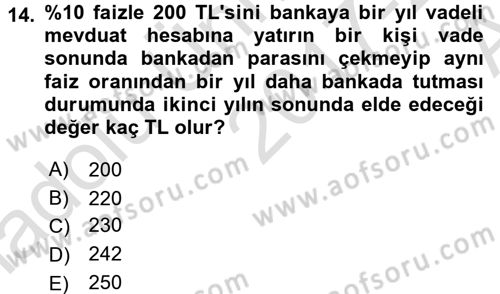 Para Teorisi Dersi 2017 - 2018 Yılı (Vize) Ara Sınav Soruları 14. Soru