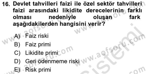 Para Teorisi Dersi Ara Sınavı Deneme Sınav Soruları 16. Soru