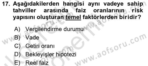 Para Teorisi Dersi Ara Sınavı Deneme Sınav Soruları 17. Soru
