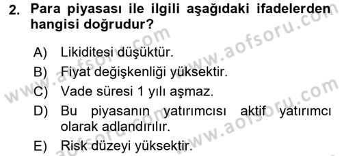 Para Teorisi Dersi Ara Sınavı Deneme Sınav Soruları 2. Soru