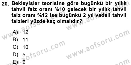 Para Teorisi Dersi Ara Sınavı Deneme Sınav Soruları 20. Soru