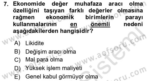 Para Teorisi Dersi Ara Sınavı Deneme Sınav Soruları 7. Soru