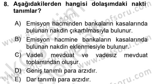 Para Teorisi Dersi Ara Sınavı Deneme Sınav Soruları 8. Soru